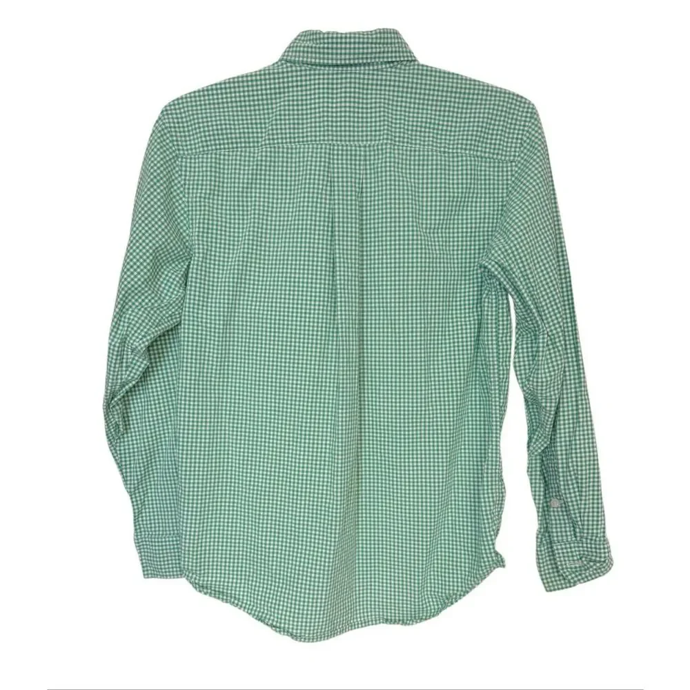 Ralph Lauren Boys Green/White Gingham Check Button Down Shirt Sz. 14-16 Latge